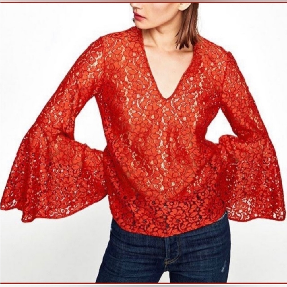 NWT ZARA RUST COLOR LACE BLOUSE SMALL
